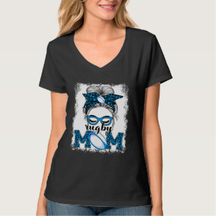 Rugby Mom Mother's Day Game Day Messy Bun Leopard T-Shirt
