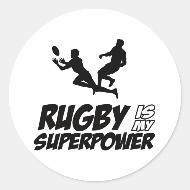 Rugby my super power classic round sticker (Front)