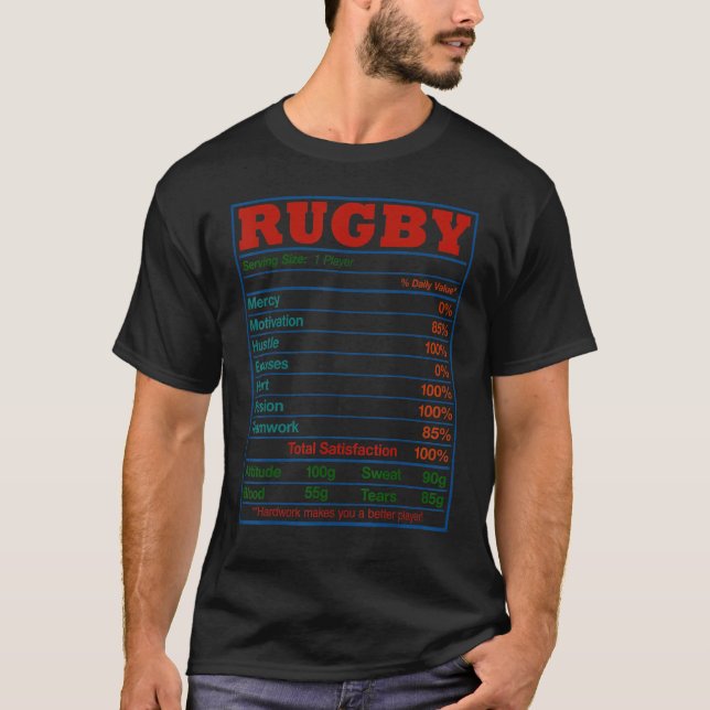 Rugby Nutrition Facts Rugby Player T-Shirt (Front)