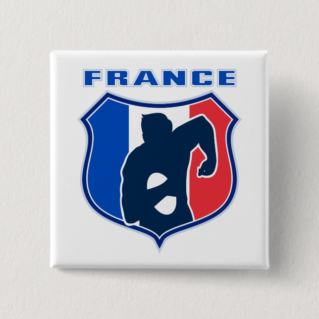 rugby player french france flag shield 15 cm square badge (Front)