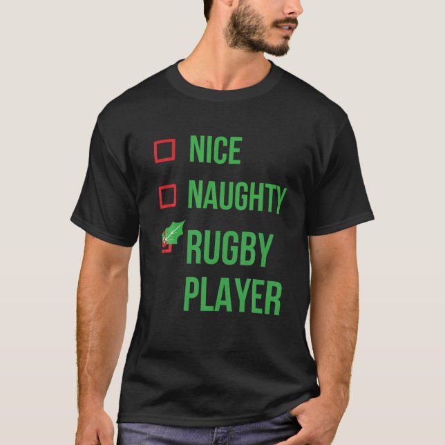 Rugby Player Funny Pajama Christmas Gift T-Shirt (Front)