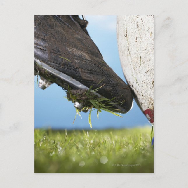 Rugby player kicking ball off tee, close up of postcard (Front)