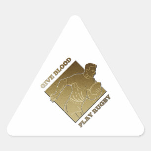 rugby player metallic gold give blood, play rugby triangle sticker