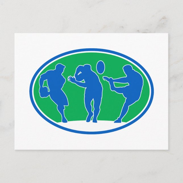 rugby player run fend pass kick postcard (Front)