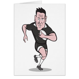 Rugby player running passing ball cartoon