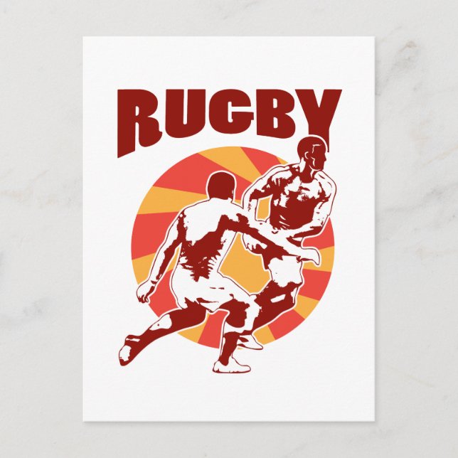 Rugby player running passing tackling retro style postcard (Front)