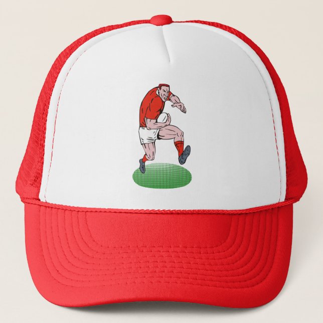 Rugby player running with ball trucker hat (Front)