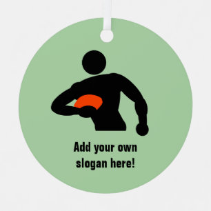 Rugby Player with Ball and your own words on Metal Metal Tree Decoration