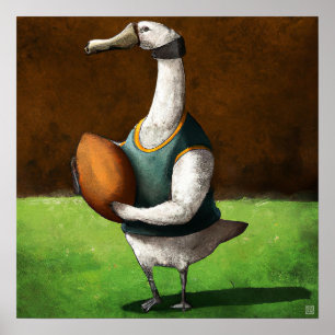 Rugby Playing Goose - Rugby Painting Print