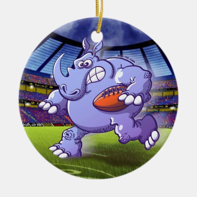 Rugby Rhinoceros Ceramic Tree Decoration (Front)