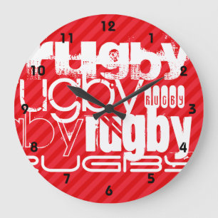 Rugby; Scarlet Red Stripes Large Clock