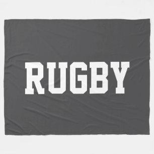 RUGBY Sporty Athletic White Text On Bold Deep Gray Fleece Blanket