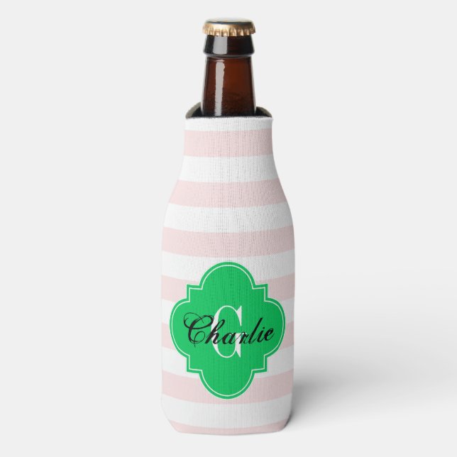 Rugby Stripe Emerald Green Bottle Cooler (Bottle Front)