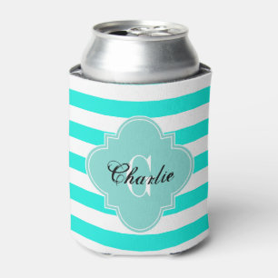 Rugby Stripe Turquiose Aqua Can Cooler