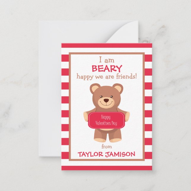 Rugby Striped Bear Valentine's Classroom Cards (Front)