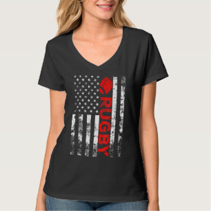 Rugby With Ball Vintage Usa American Flag T-Shirt