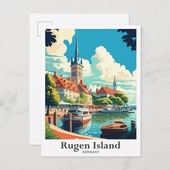 Rugen Island Germany Vintage Travel Illustration Postcard (Front/Back)