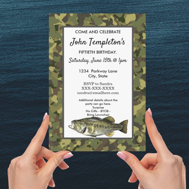 Rugged Adult Fishing Birthday Men's Camo Fish Invi Invitation (Creator Uploaded)