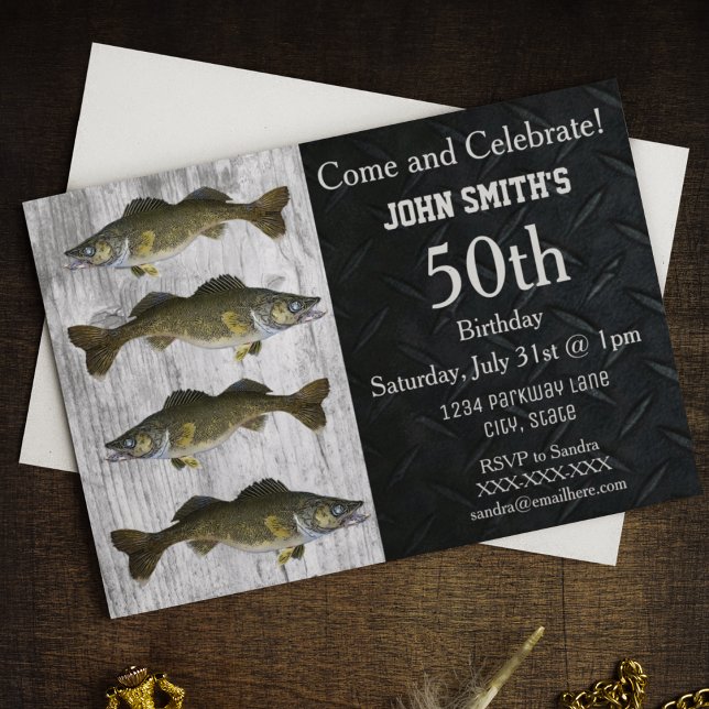Rugged Adult Walleye Fishing Camo Birthday Invitat Invitation (Creator Uploaded)