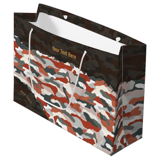 Rugged Autumn Camouflage Personalised Large Gift Bag (Front Angled)