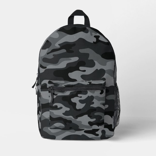 Rugged Black Grey Camo Tactical Travel Backpack (Front)