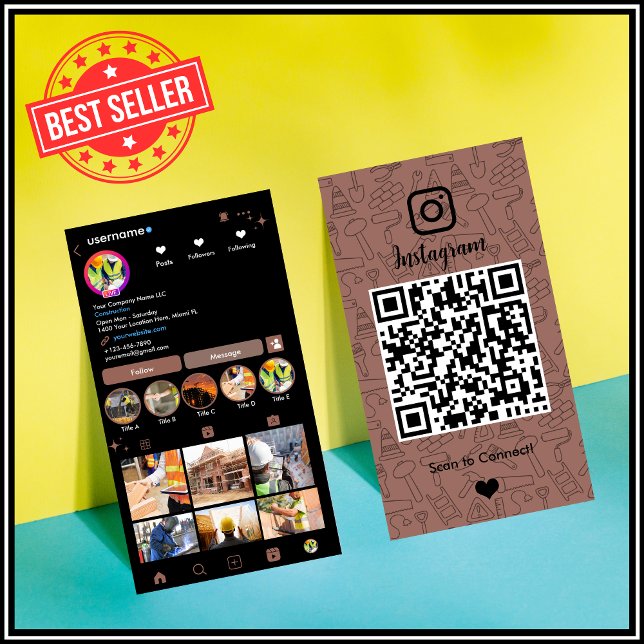 Rugged Brown Construction Instagram QR Business Card (Creator Uploaded)