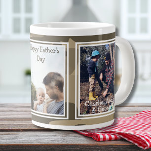 Rugged Camouflage 3 Photo Happy Father's Day Large Coffee Mug