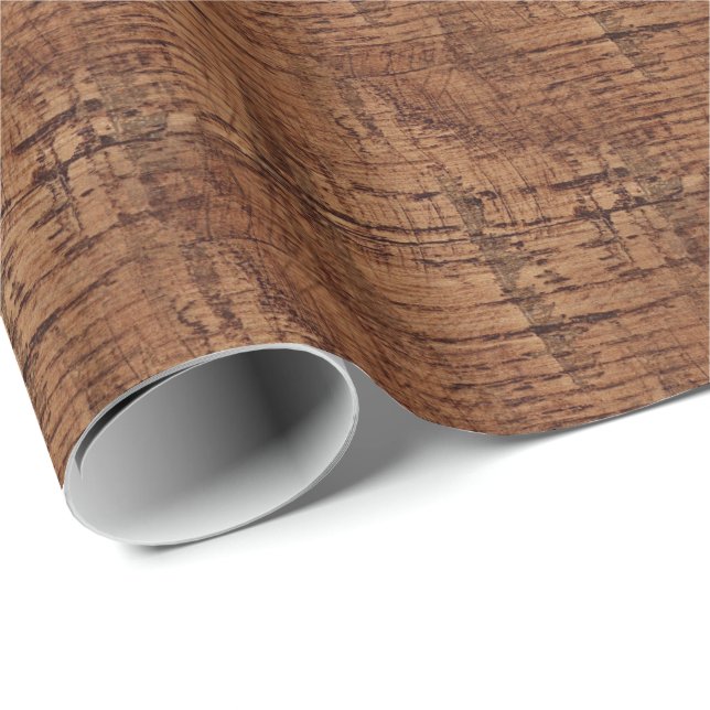 Rugged Chestnut Oak Wood Grain Look Wrapping Paper (Roll Corner)