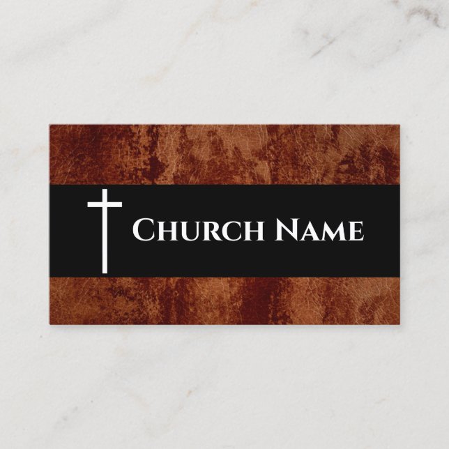 Rugged Church Name faux Leather Church Business Card (Front)