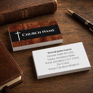 Rugged Church Name faux Leather Church Business Card