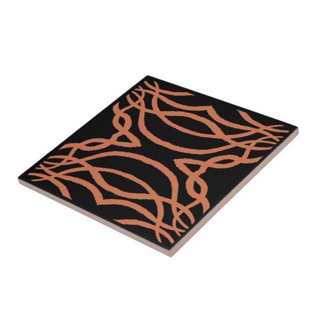 Rugged Copper Trails On Black Geometric Pattern Tile (Side)