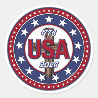 Rugged Cross USA 1776-2026 Classic Round Sticker