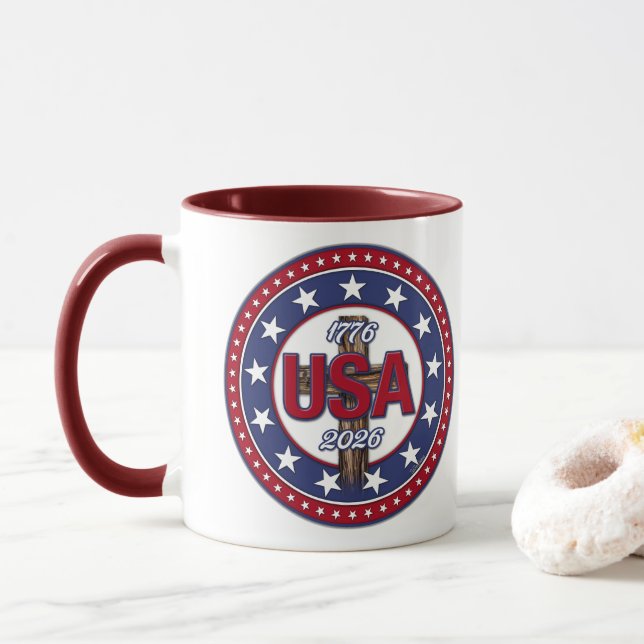 Rugged Cross USA 1776-2026 Mug (With Donut)