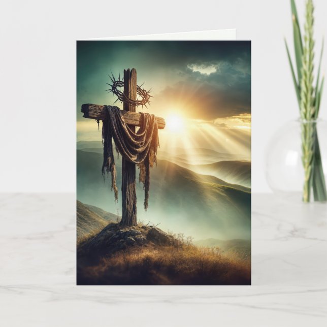 Rugged Cross With Crown Of Thorns Holiday Card (Front)