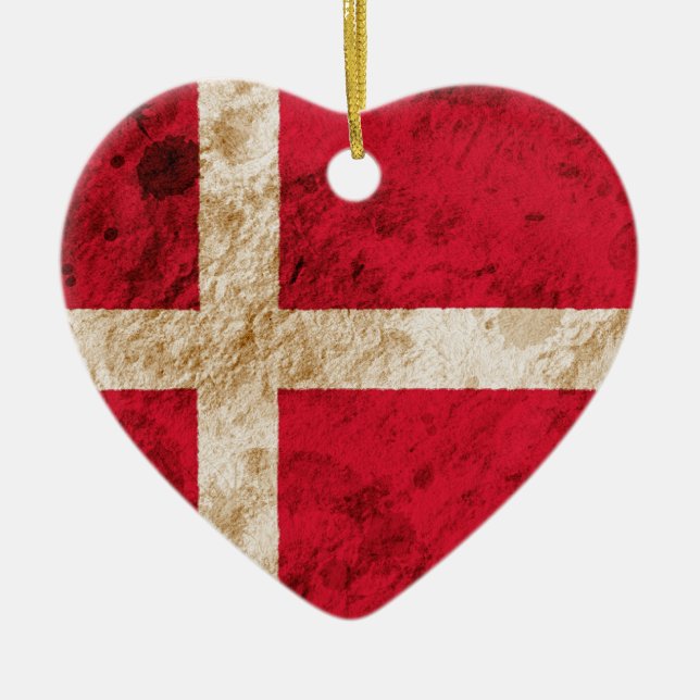 Rugged Danish Flag Ceramic Tree Decoration (Front)