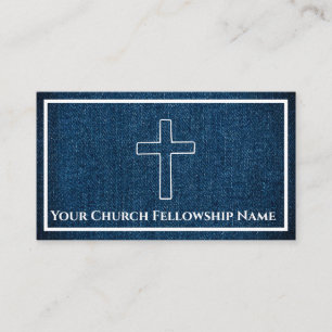 Rugged dark Blue Denim Cross Outline Church Pastor Business Card