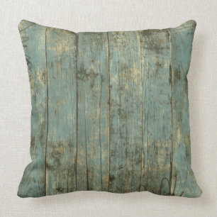 Rugged Distressed Old Planks Blue Throw Pillows
