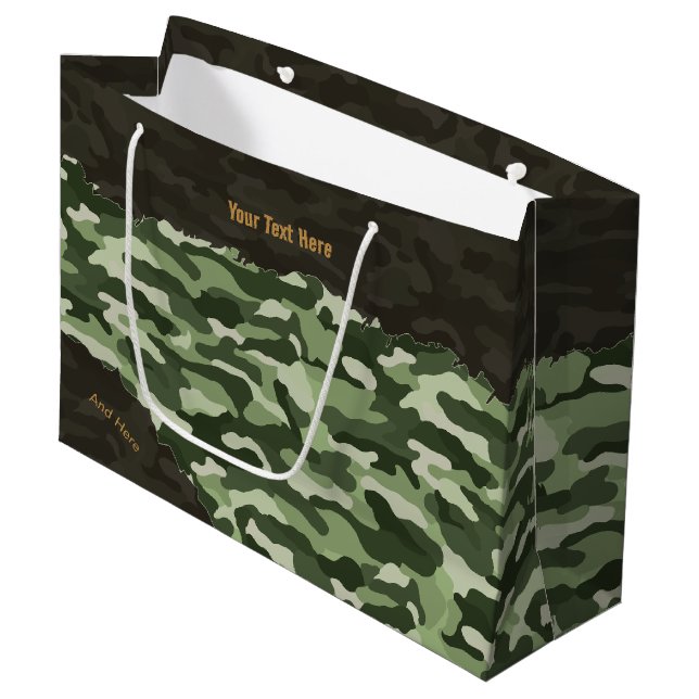 Rugged Green Camouflage Personalised Large Gift Bag (Front Angled)