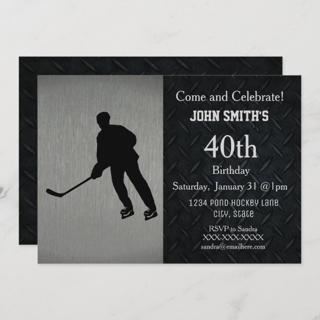 Rugged Hockey Birthday Celebration Invitations (Front/Back)