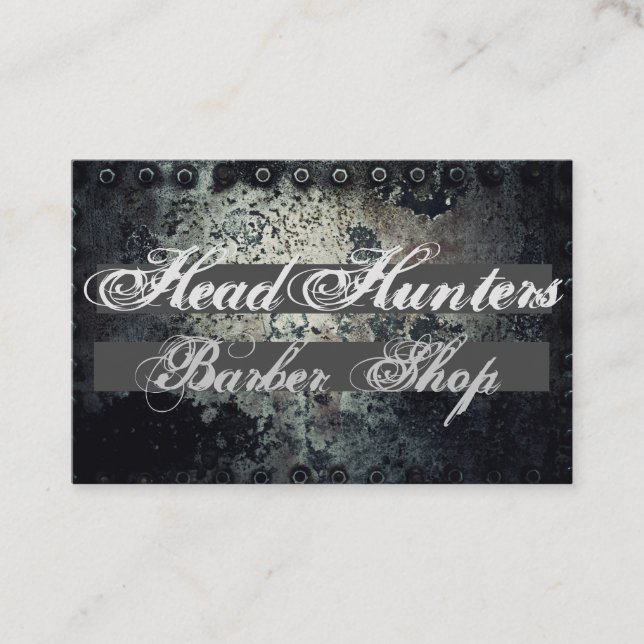 Rugged Oxidised Metal Barber Shop Business Card (Front)