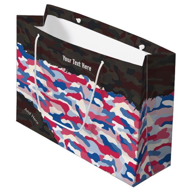Rugged Patriotic Camouflage Personalised Large Gift Bag (Front Angled)