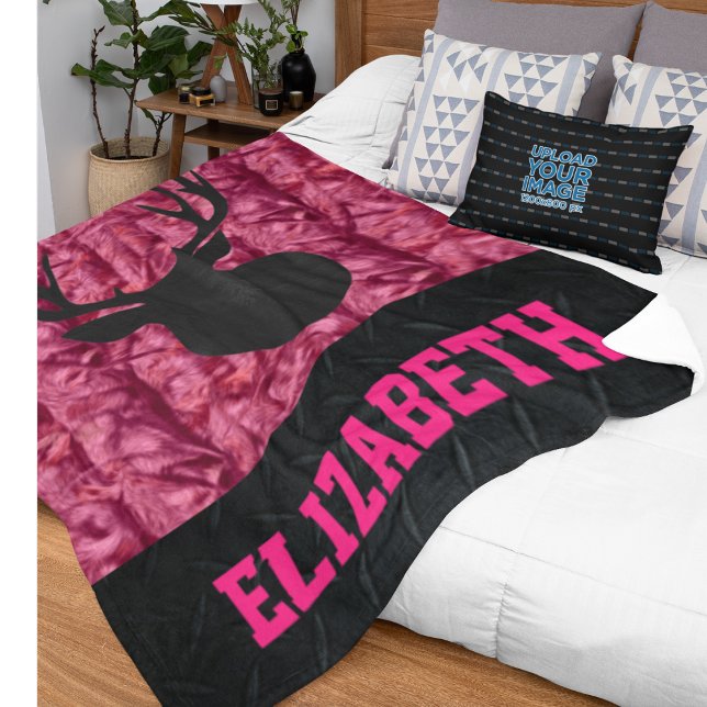 Rugged Pink Women's Camo Deer Hunting Name Blanket (Creator Uploaded)