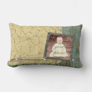 Rugged Planks Map Frame Lumbar Throw Pillow