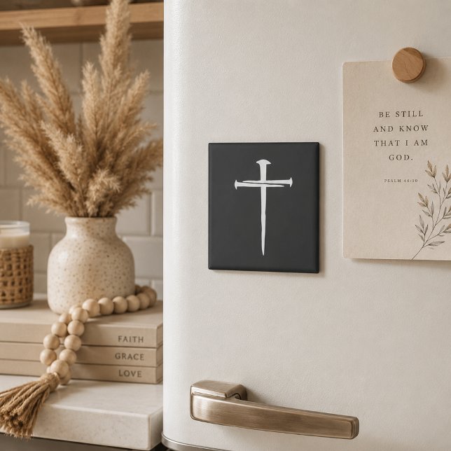 Rugged Three Nails White Cross Christian Magnet (Creator Uploaded)