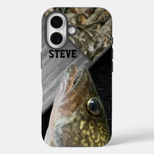 Rugged Walleye Fishing Camo Name Men's Cool iPhone 16 Case