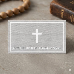 Rugged White Linen Cross Outline Church Pastor Business Card
