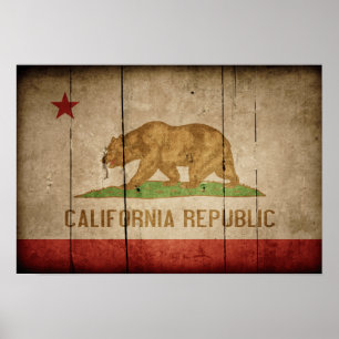 Rugged Wood California Flag Poster