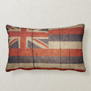 Rugged Wood Hawaii Flag Lumbar Cushion