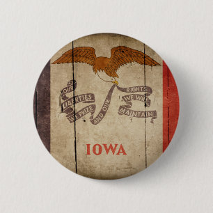 Rugged Wood Iowa Flag 6 Cm Round Badge
