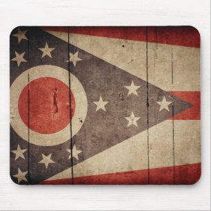 Rugged Wood Ohio Flag Mouse Pad